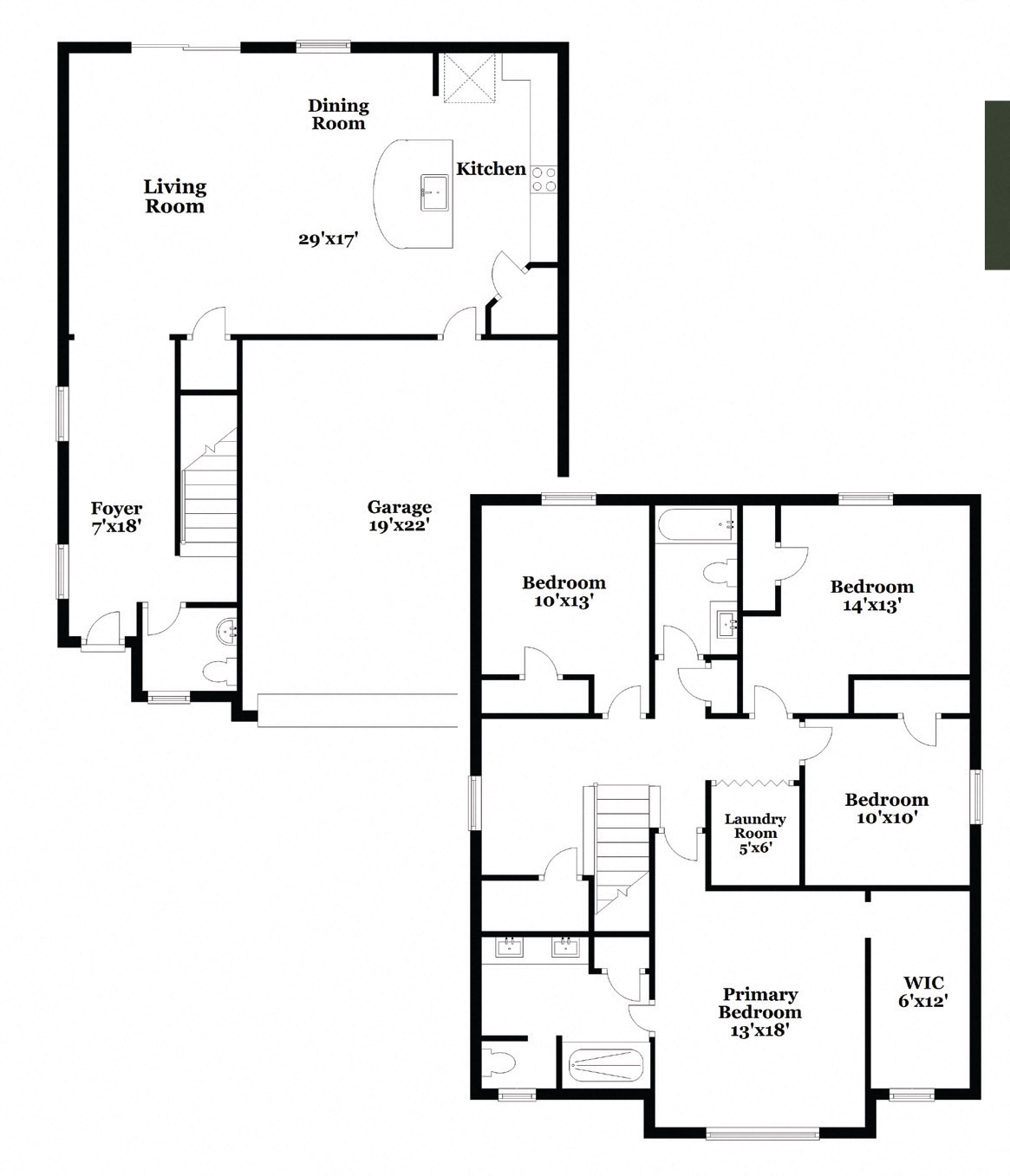Floor plan for 4 beds, 2.5 baths, 1819 sqft